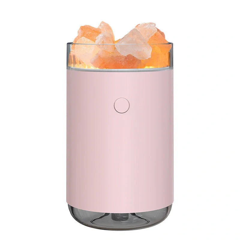 Crystal Salt Stone Air Humidifier with Aromatherapy and LED Lamp on desk