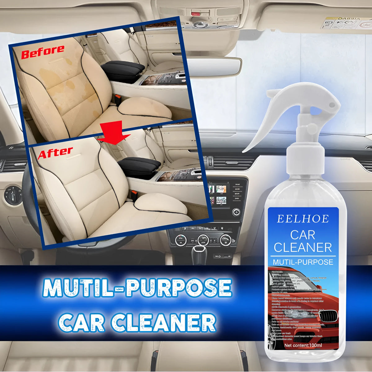 100ml car foam cleaner bottle, Style2, 16cm x 4.5cm, for upholstery headliner seat and leather