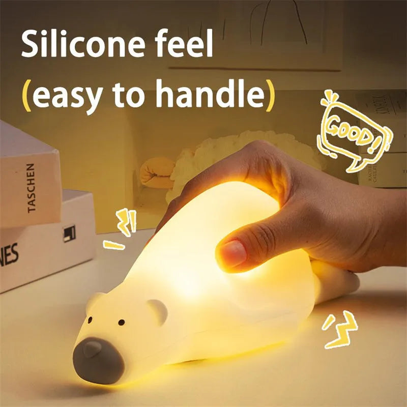 Cute Bear Silicone Night Light with Three Brightness Levels, USB Rechargeable Battery for Children's Bedroom, Bedside Decor, Kids Table Lamp with ABS and Silicone Material, Patting Control
