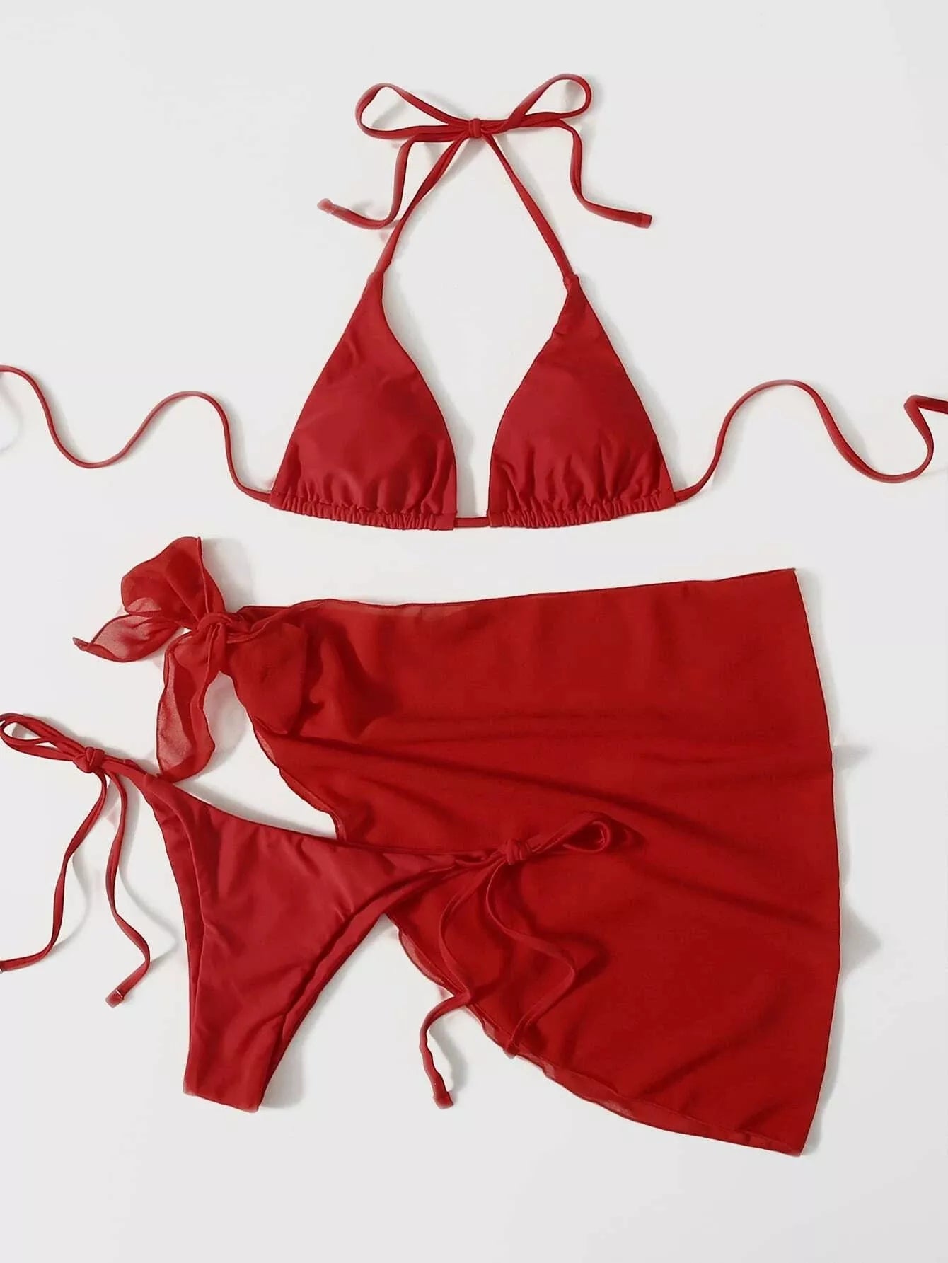 Women's three-piece mesh bikini swimsuit in vibrant colours, perfect for summer