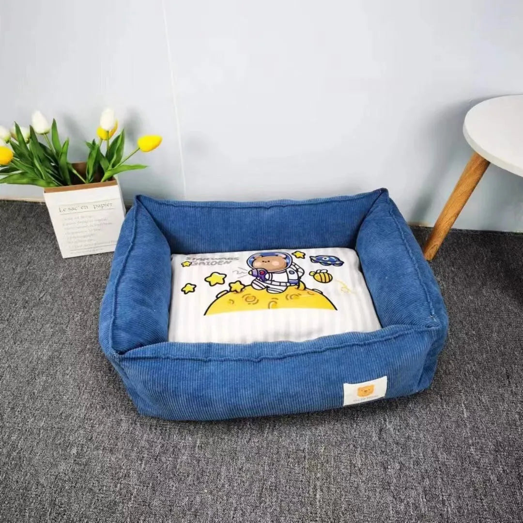 Cotton dog nest bed in light blue colour with soft velvet material and PP cotton filling