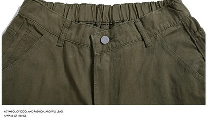 Casual wide-leg cropped pants with workwear rivet detailing in apricot colour with elastic waistband