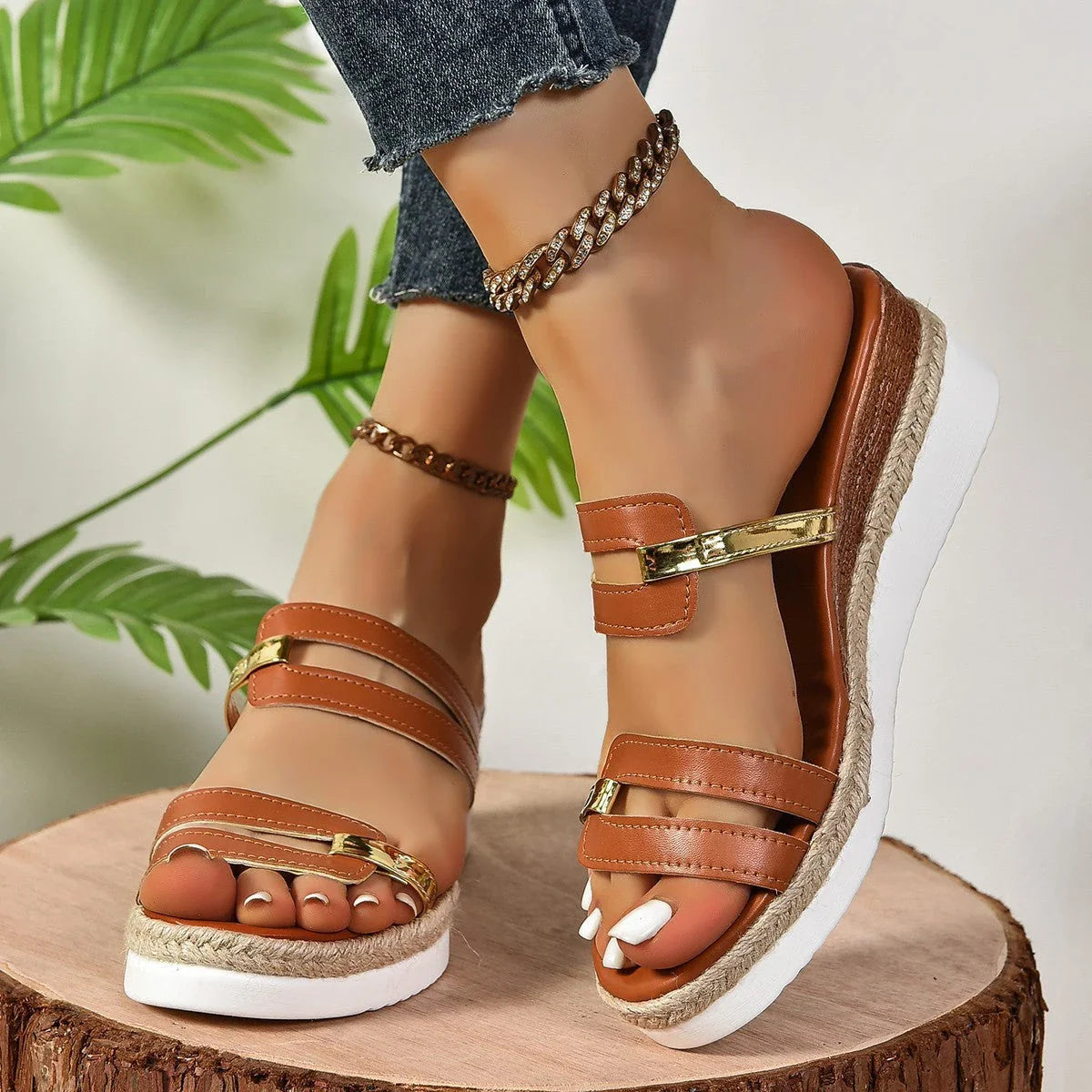 Stylish color block wedge sandals for women, featuring a unique design, comfortable wedge heel, and breathable hemp sole