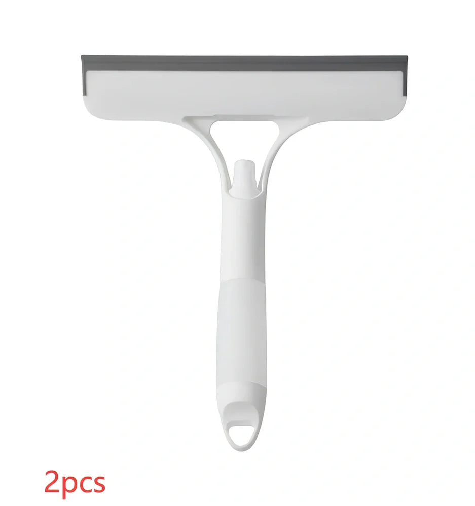 Double-sided plastic glass scraper in white, yellow, sky blue colours for household window cleaning
