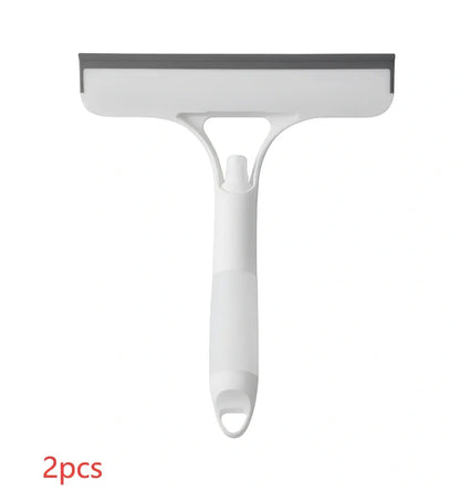 Double-sided plastic glass scraper in white, yellow, sky blue colours for household window cleaning
