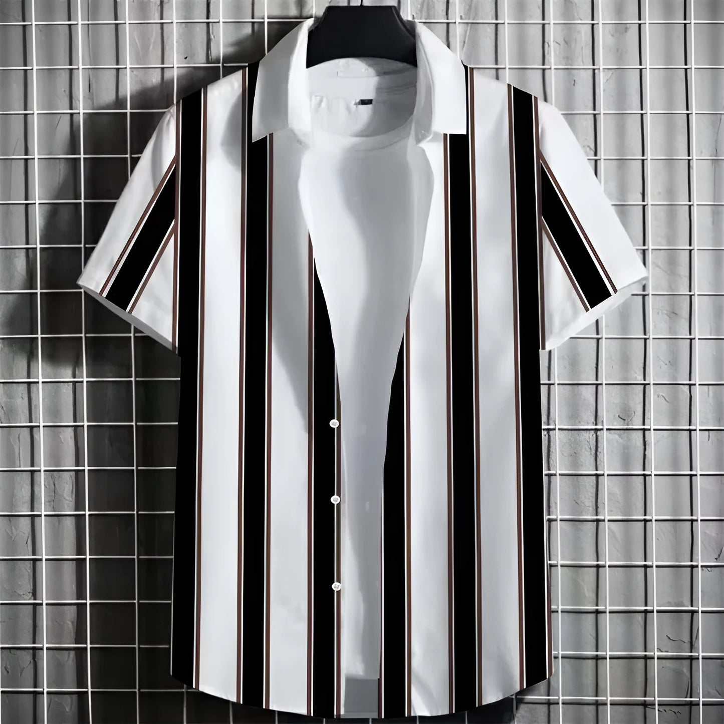 Men's linen short sleeve T-shirt with 3D printing and striped pattern in multiple colour options