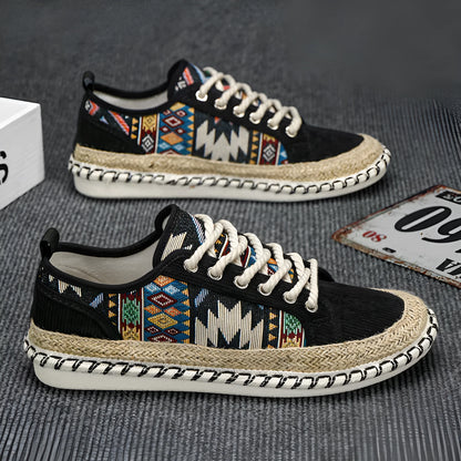 Men's beige and black cloth slip-on casual summer shoes with round toe