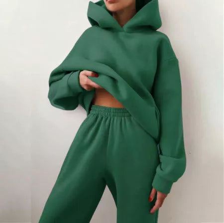 Women's casual hooded sweater two-piece suit in corduroy fabric, available in multiple colours and sizes