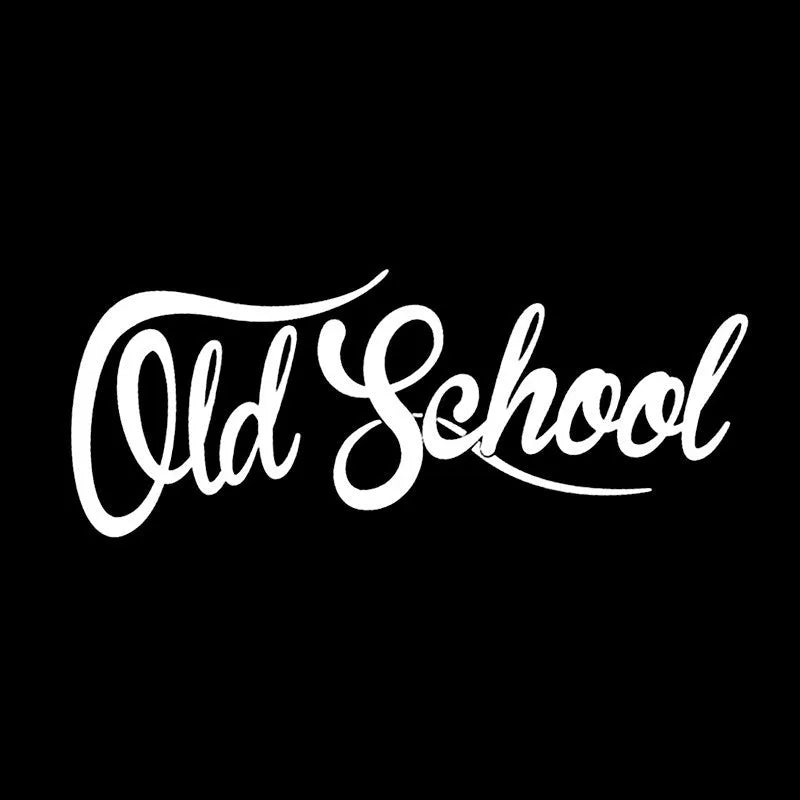 Reflective old school English car bumper sticker, 19cm x 7cm, shown in black or white.