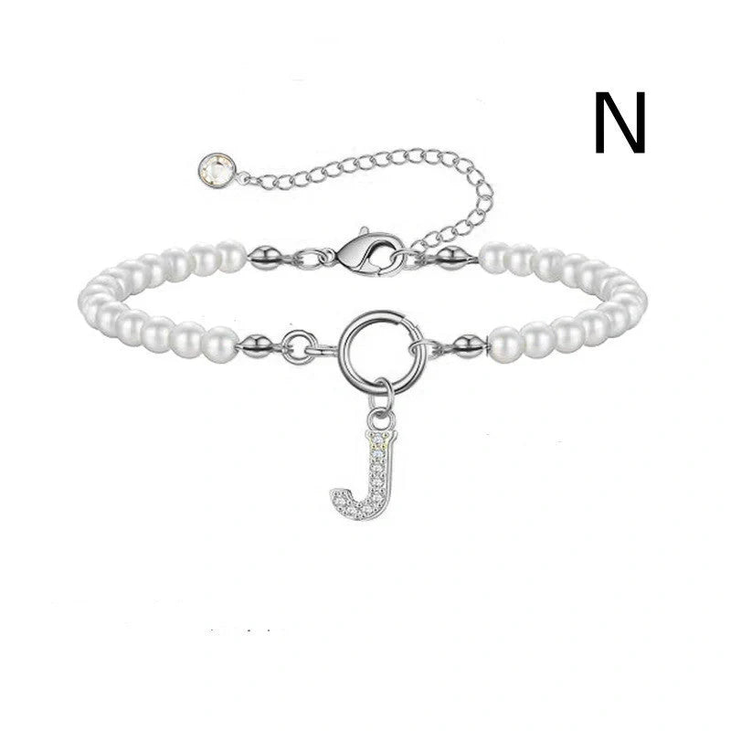 2024 Fashion Toggle Clasp Initial Bracelet with 6mm Pearl