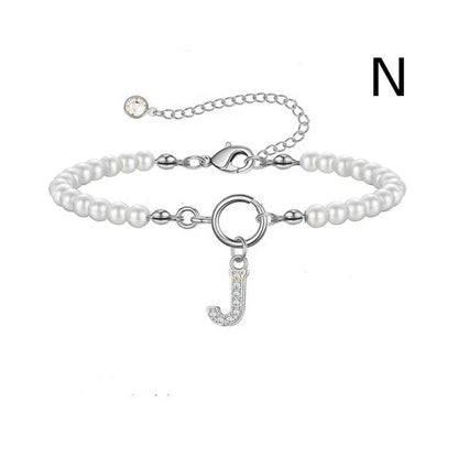 2024 Fashion Toggle Clasp Initial Bracelet with 6mm Pearl