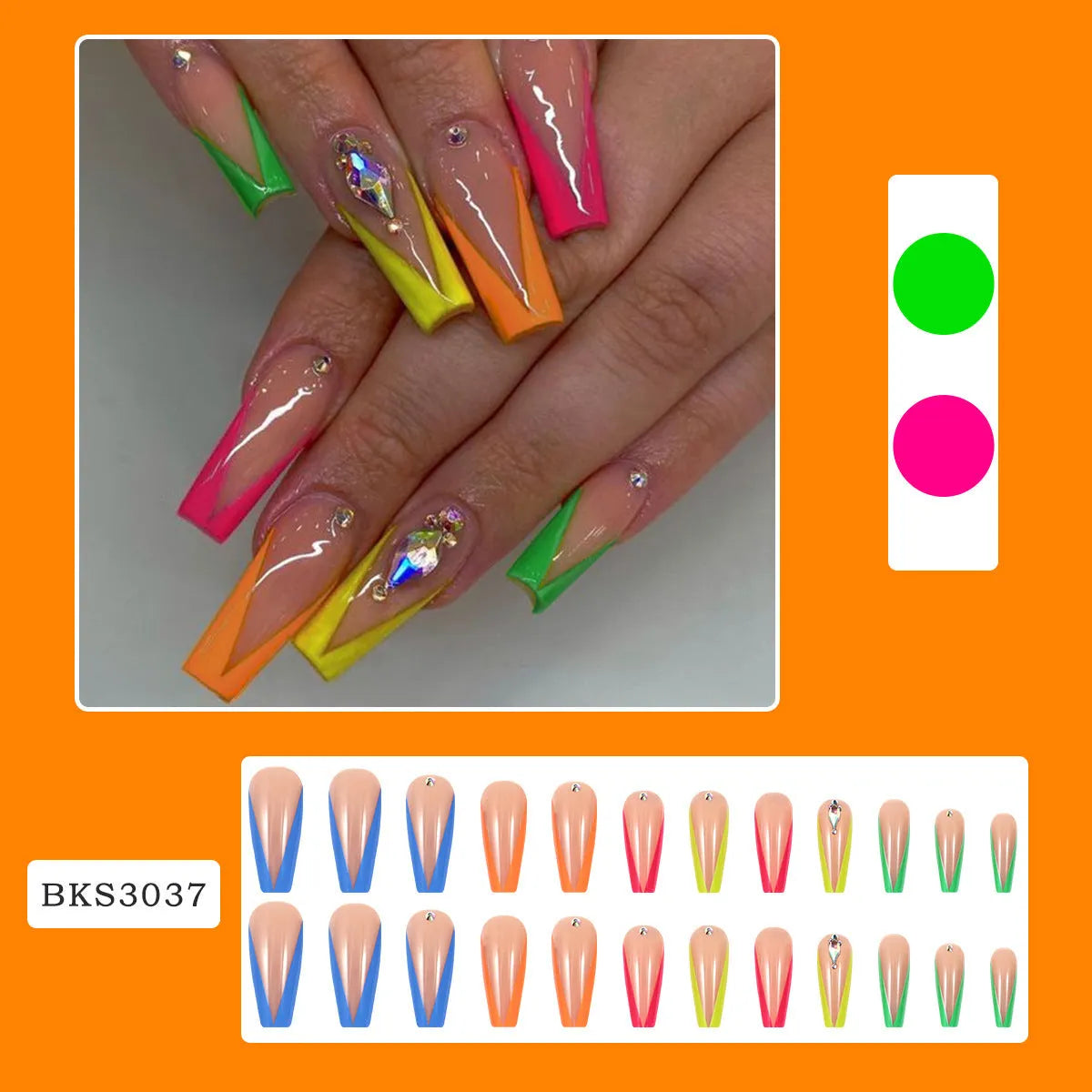 Diamond colour French style nail tip kit with cartoon love cross heart patterns and jelly glue.