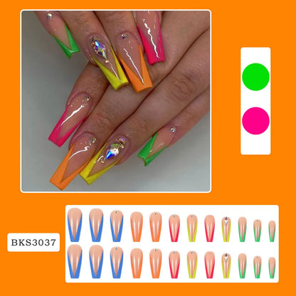 Diamond colour French style nail tip kit with cartoon love cross heart patterns and jelly glue.