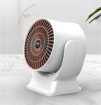 Desktop Mini Mute Household Heater in white and pink, compact size with fast heating
