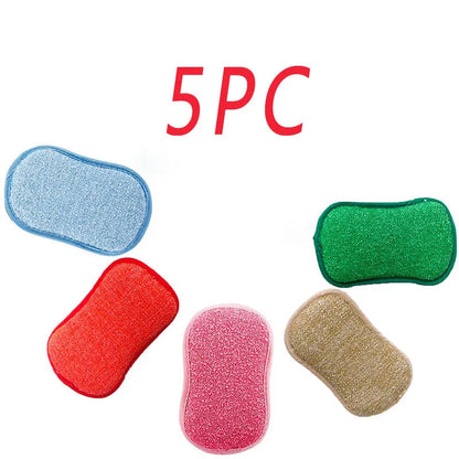 Double-sided kitchen sponge and microfiber cloth set for cleaning pots, pans, and hard surfaces
