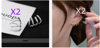 Pair of 925 sterling silver earrings with four-prong zircon stone settings in a geometric design
