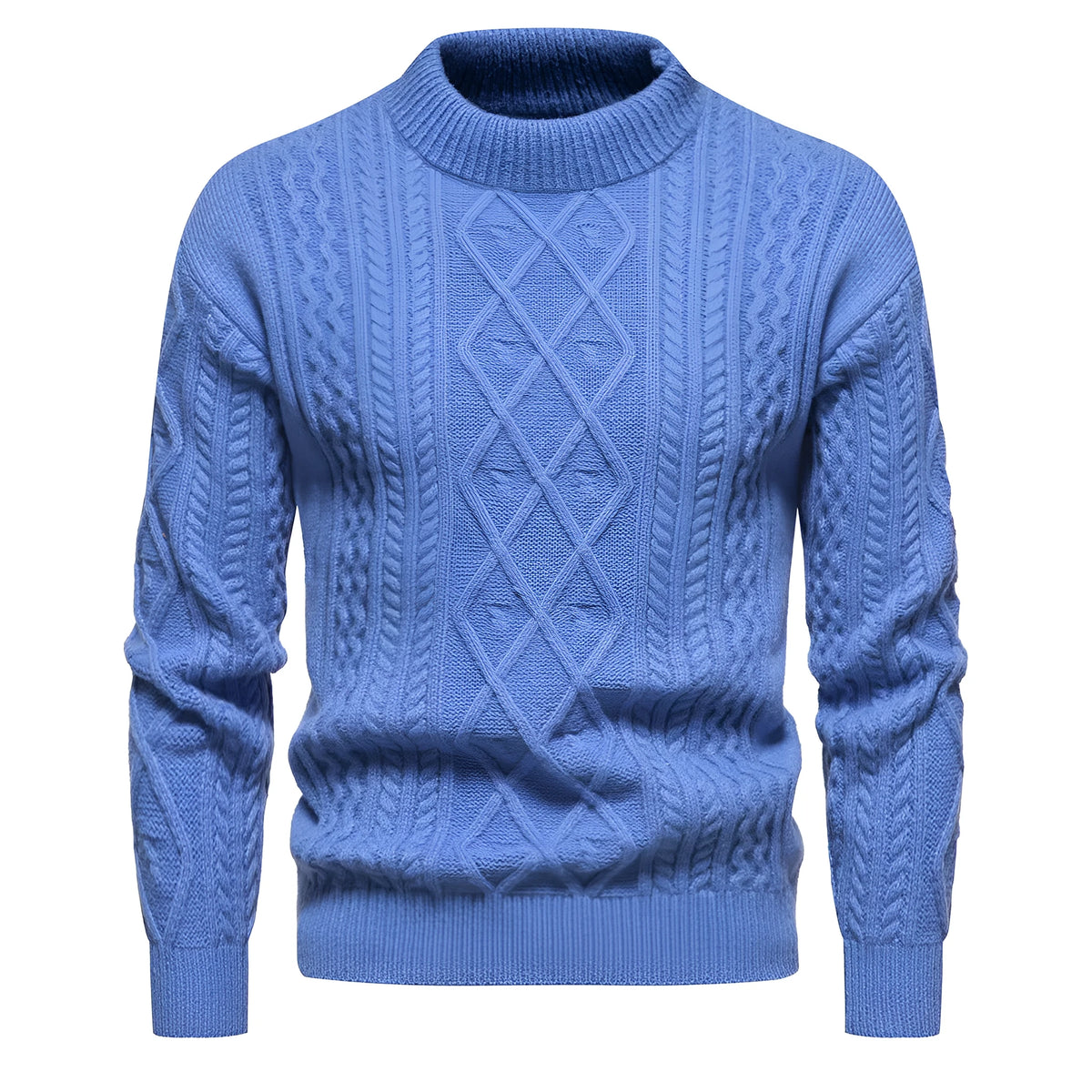 Men's round neck thickened pullover sweater in solid dark grey, green, blue, black, beige or light brown, sizes M to 3XL
