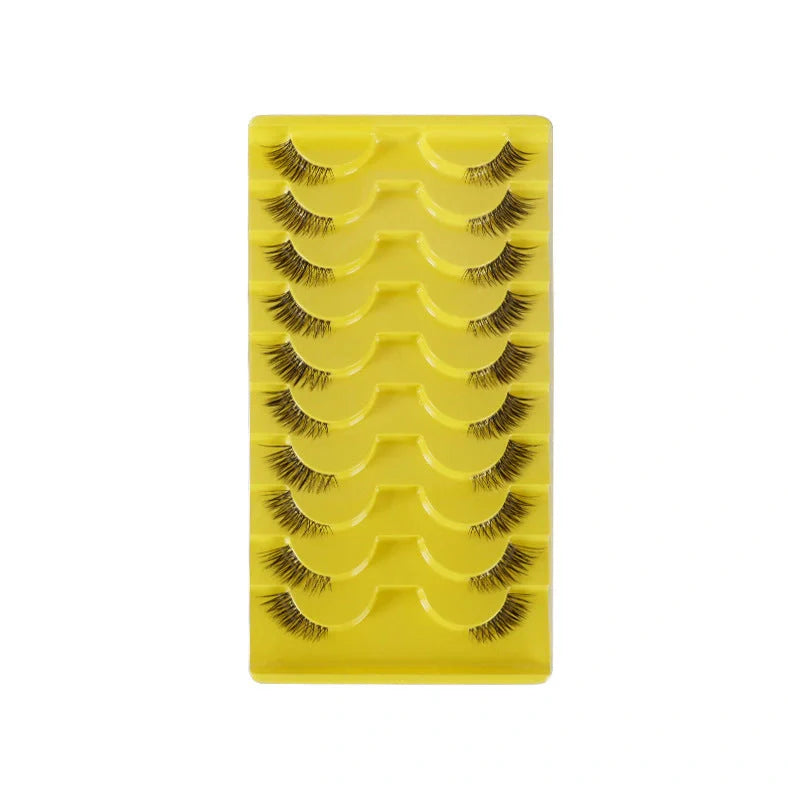 10 pairs of 3D multi-layer false eyelashes showing five different style options with black and transparent stems
