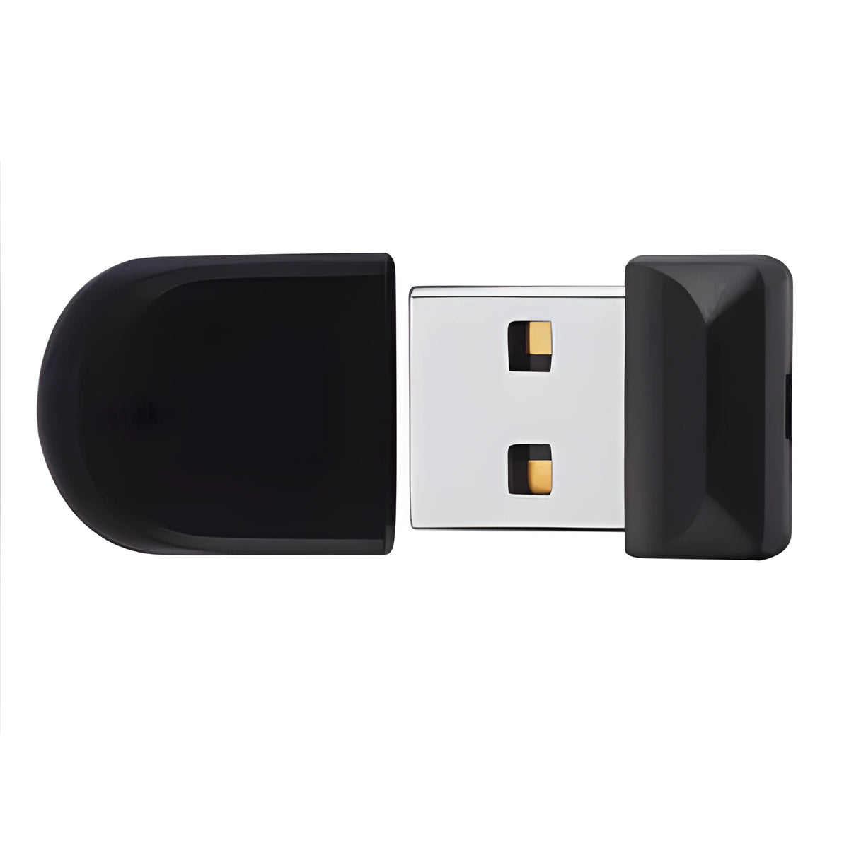 Black rotating plastic USB flash drive showing front and side view