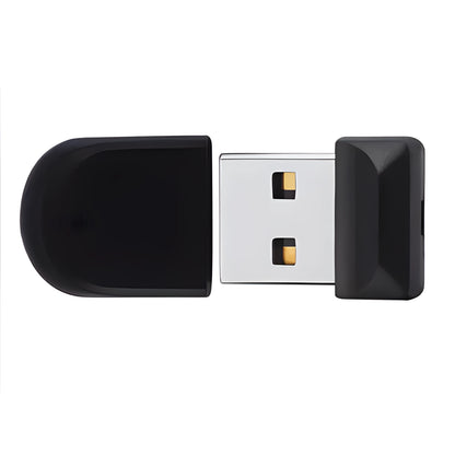 Black rotating plastic USB flash drive showing front and side view