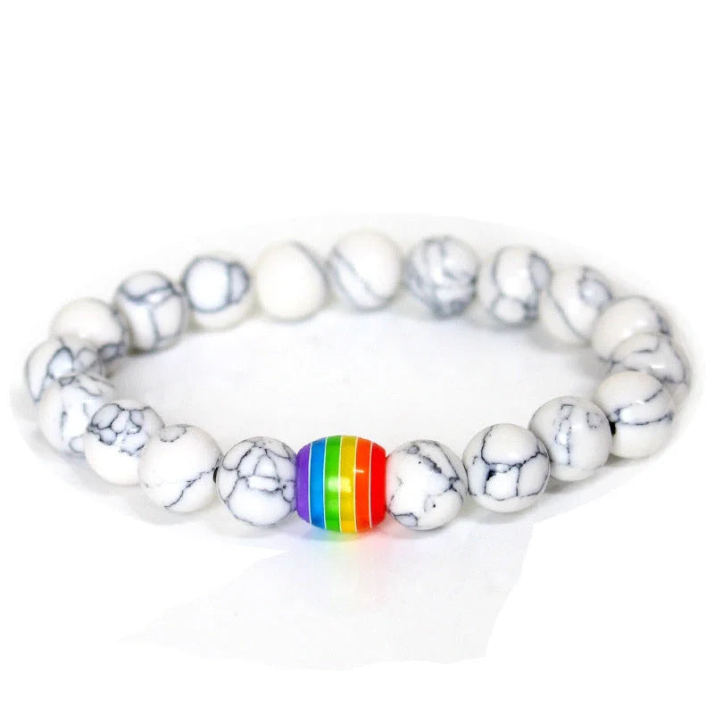 Pride Rainbow Bead Bracelet with natural stones, celebrating diversity and love