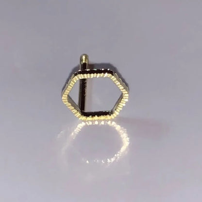 Pair of small spiral geometric ear studs with gold hollow thread finish in mixed material, shown in eight shape options.