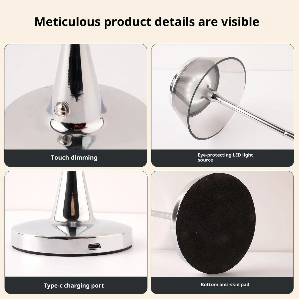 Rechargeable table lamp with aluminium acrylic body, touch dimming, D13.5 x H27cm, in transparent, grey or brown