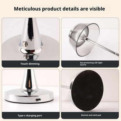 Rechargeable table lamp with aluminium acrylic body, touch dimming, D13.5 x H27cm, in transparent, grey or brown