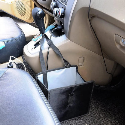 Black car folding trash can with hanging function and waterproof Oxford cloth material