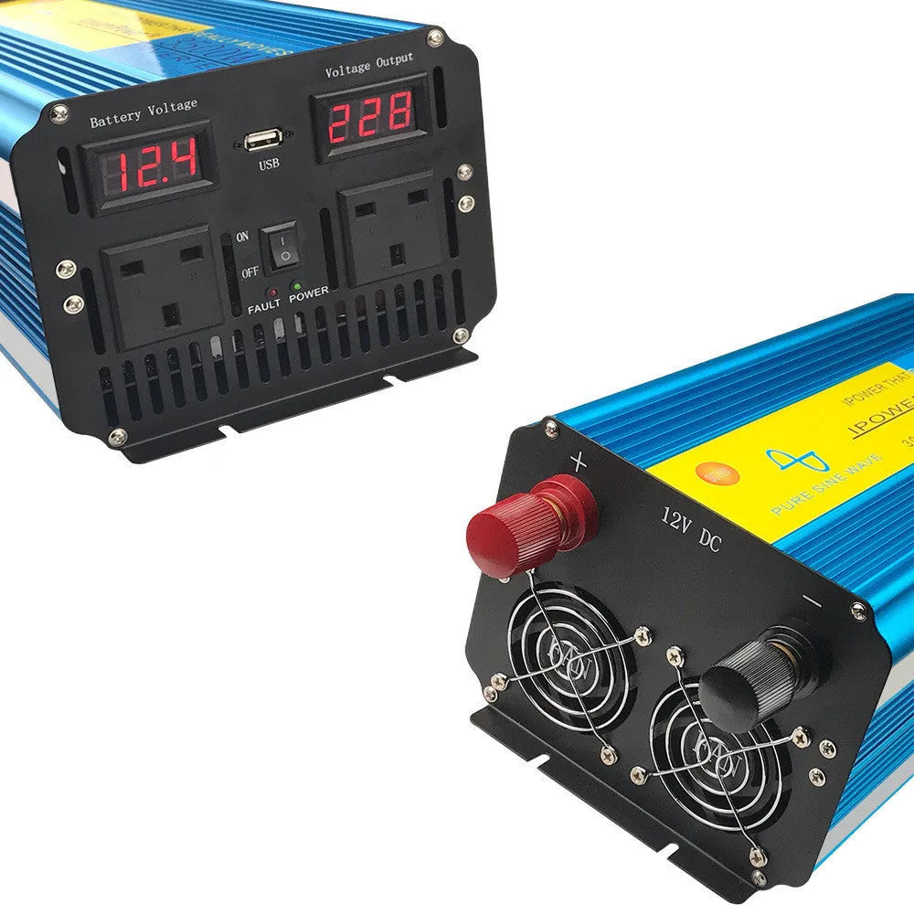 Blue 3000W 12V to 220V pure sine wave power inverter with digital display and UK socket