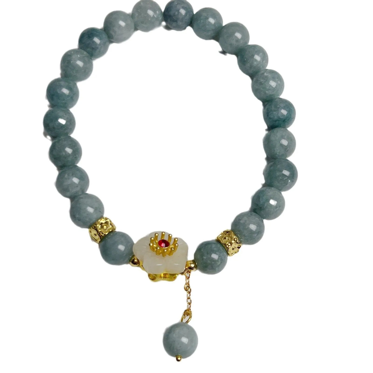 Women's adjustable jade bracelet with rope fastening showing retro styling and optimised jade colour