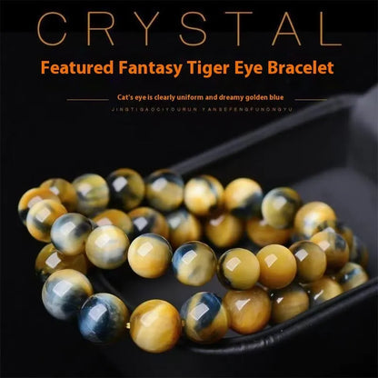 Fantasy tiger eye agate unisex bracelet with round beads in geometric single-circle design.