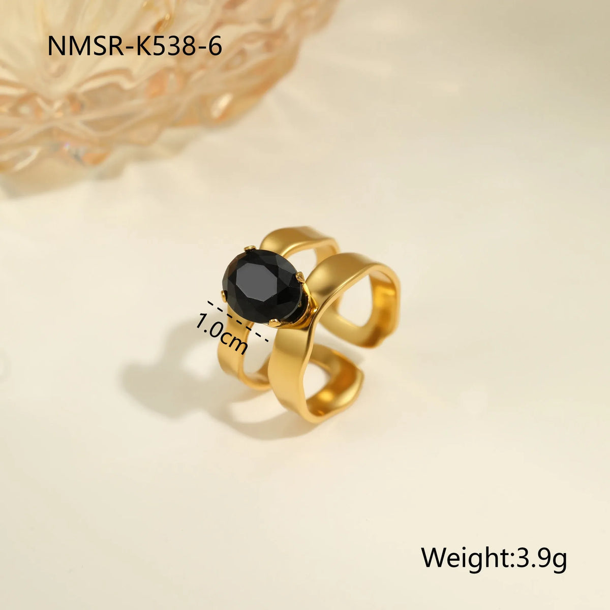 Geometric design stainless steel ring for women with inlaid zircon stones, open mouth free size