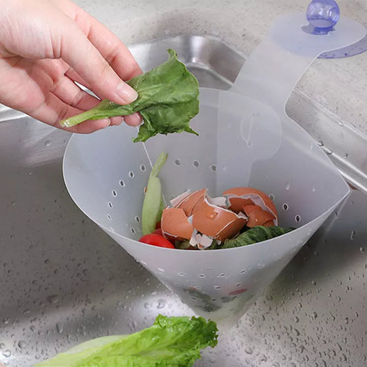 Foldable kitchen sink filter with suction cup for efficient food waste management