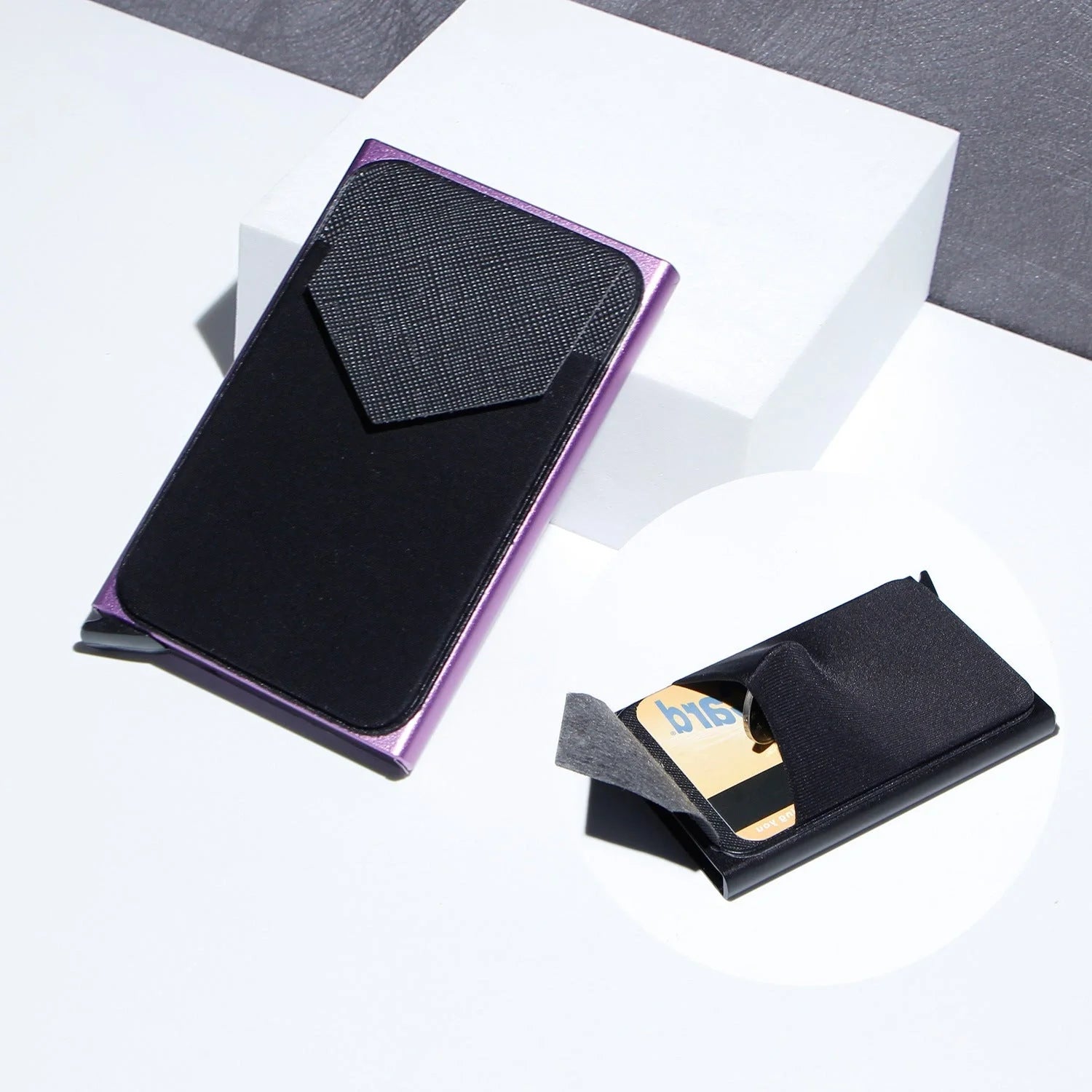 Aluminium alloy anti-theft credit card holder with lycra cloth strap in multiple colours