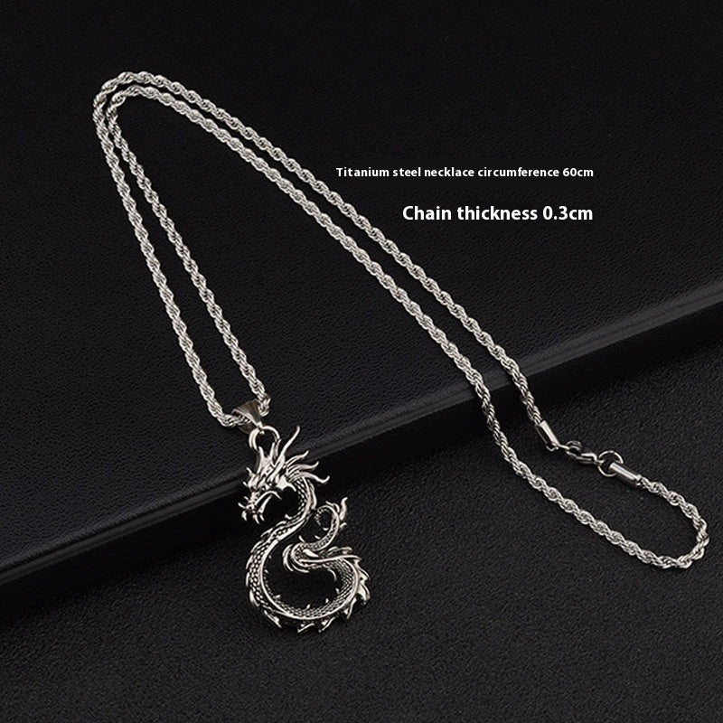 Dragon Sword Pendant Necklace with unique dragon or cross design on a 60cm hemp flower chain