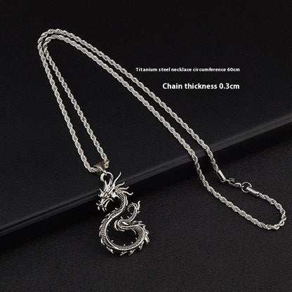 Dragon Sword Pendant Necklace with unique dragon or cross design on a 60cm hemp flower chain