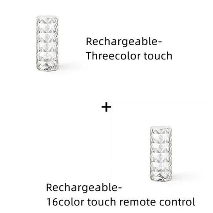 LED rose diamond table lamp with touch switch and three-colour light modes on a wooden table