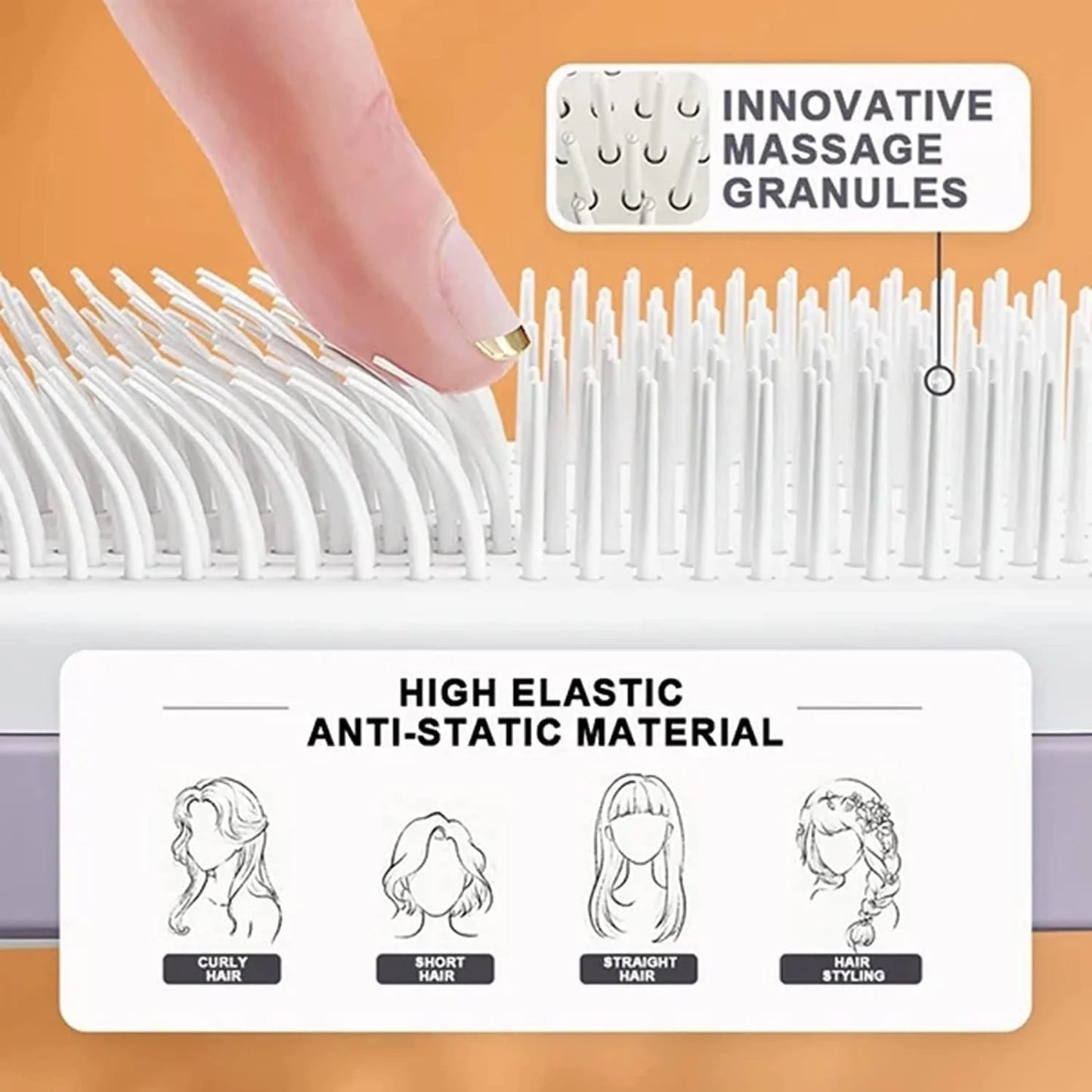 4 In 1 Self Cleaning Hair Brush with ergonomic handle and scalable rotate lifting feature