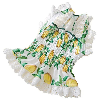 Rock yellow lemon coloured dog dress with thin breathable fabric and strap skirt in princess style