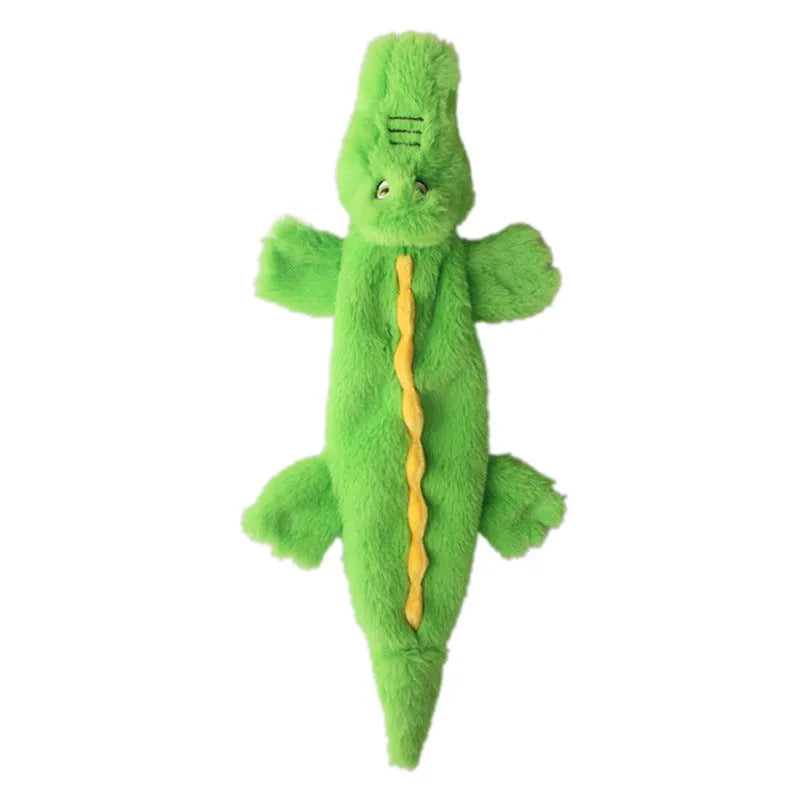 Dark green crocodile dog toy with squeaker and crinkle paper, measuring 20cm for aggressive chewers