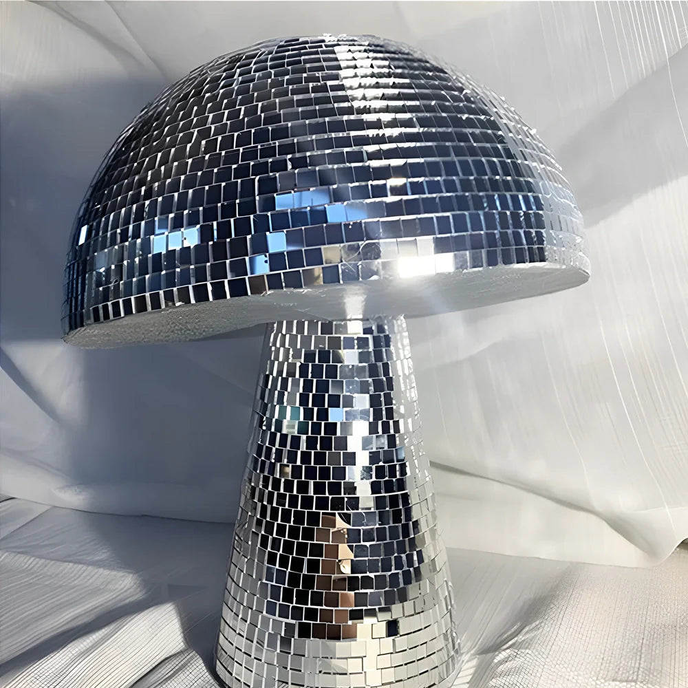 Handmade mirror glass mushroom ornament with geometric brick pattern in silver, gold, or rose gold