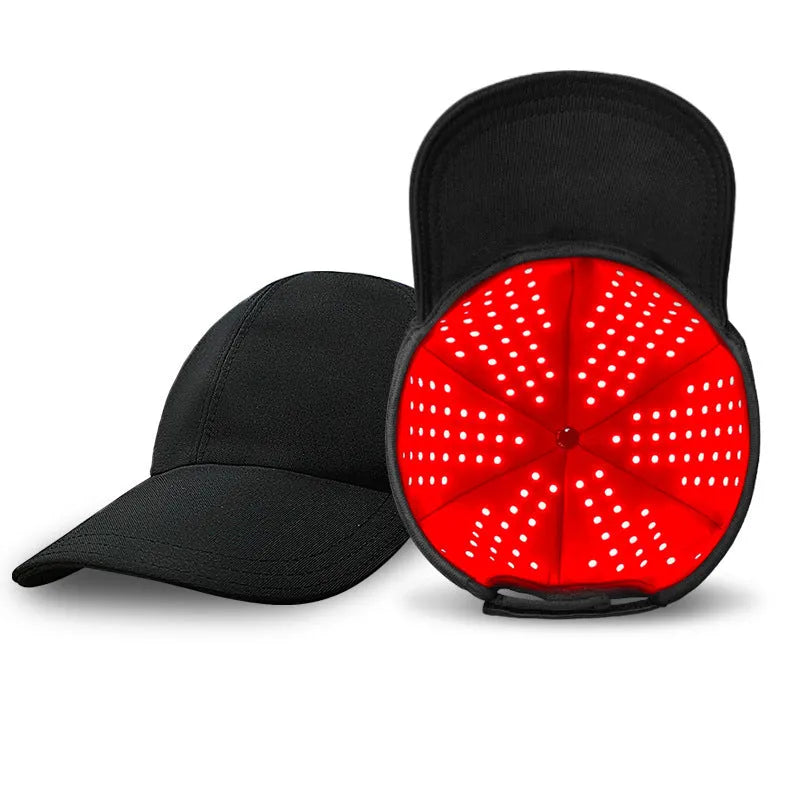 Black infrared peaked hair growth cap with 180 LED lights and controller for home treatment