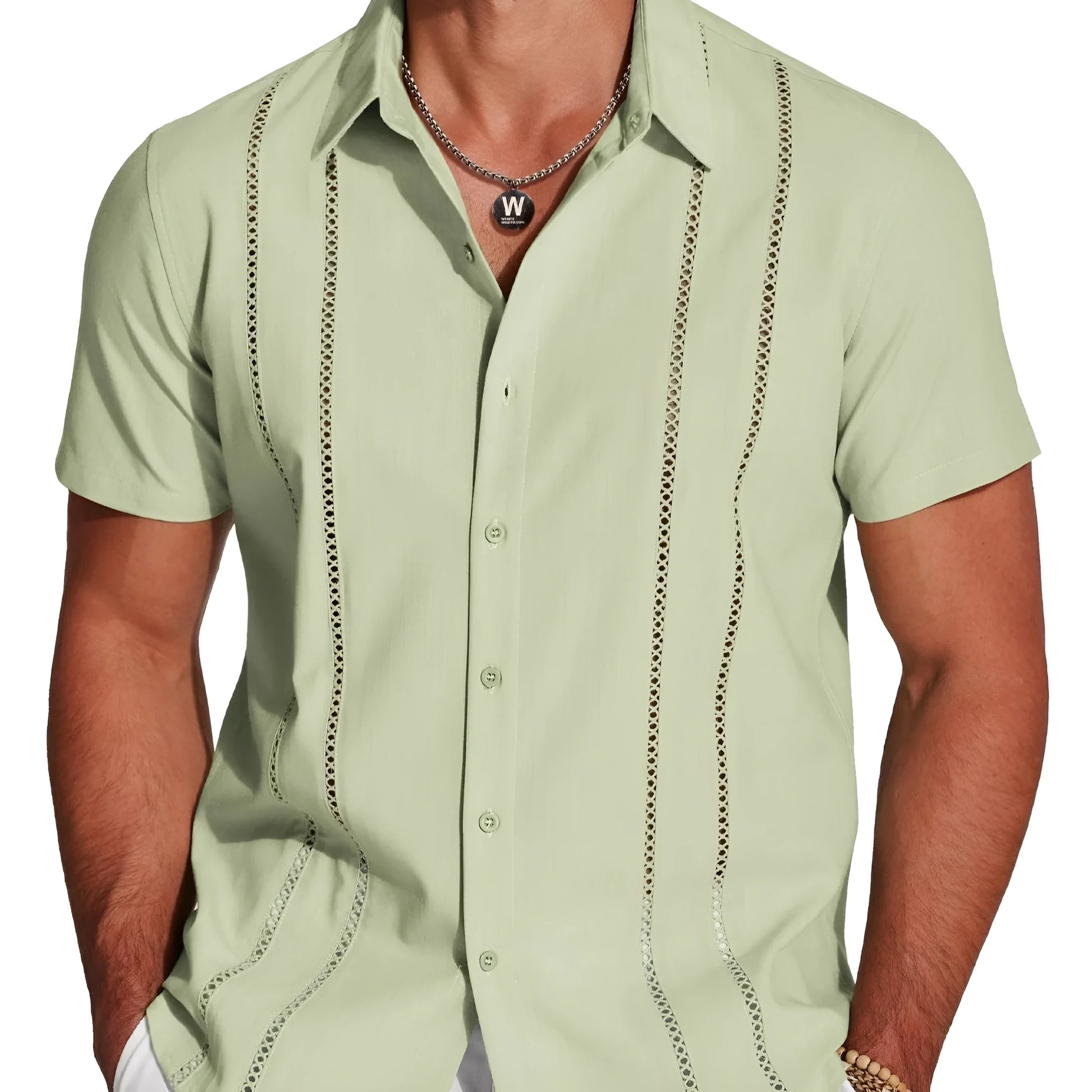 Men's slim fit Hawaiian short sleeve shirt with digital printed pattern on polyester fabric
