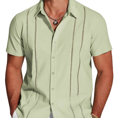 Men's slim fit Hawaiian short sleeve shirt with digital printed pattern on polyester fabric