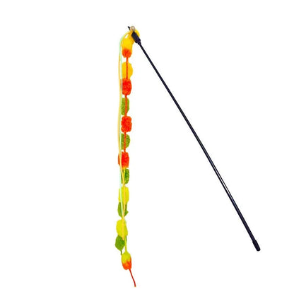 Rainbow cotton candy cat teaser wand with bell and 95cm aluminium alloy rod in blue pink, orange green, and light pink yellow colour options