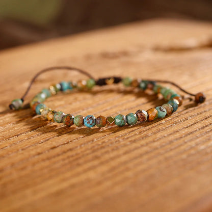 Adjustable natural African turquoise braided bracelet with irregular stone arrangement