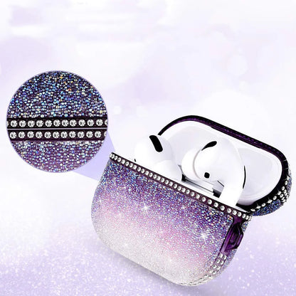 TPU soft rubber rhinestone earphone protective cover for AirPods Pro in gradient black, gradient purple or Turkey blue