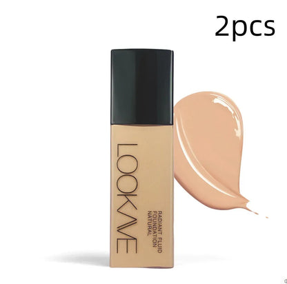 LOOKAVE Matte Liquid Foundation bottle showing 21c quantity with six colour shade options for waterproof coverage