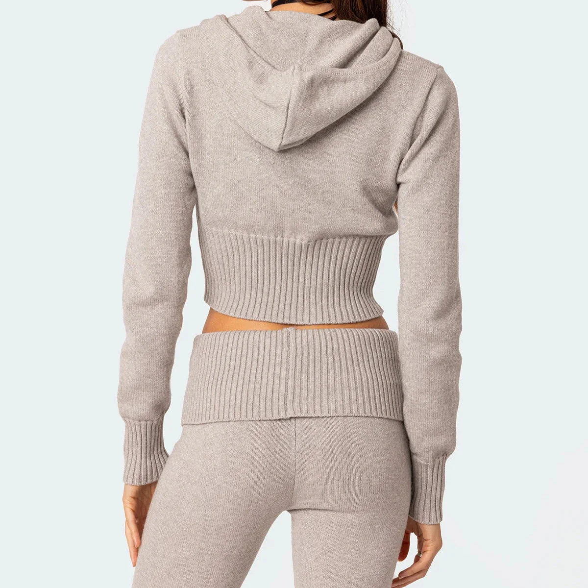 Women's stylish knitted hooded suit with flared pants in various colors